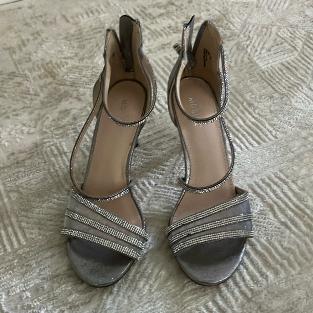 Ella Silver Heels with Ankle Strap diamond glitter